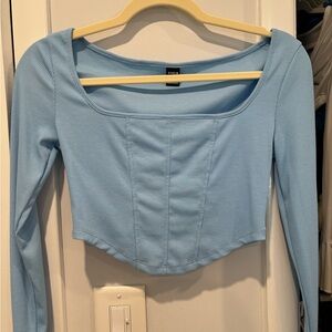 Sky Blue Long Sleeve Ribbed Top